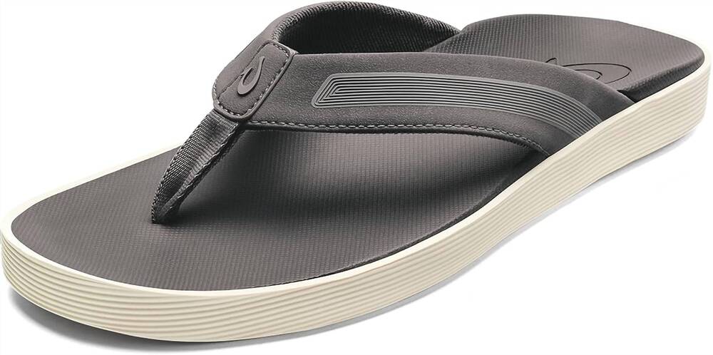 NEW OLUKAI men's leeward flat sandals in graphite twill